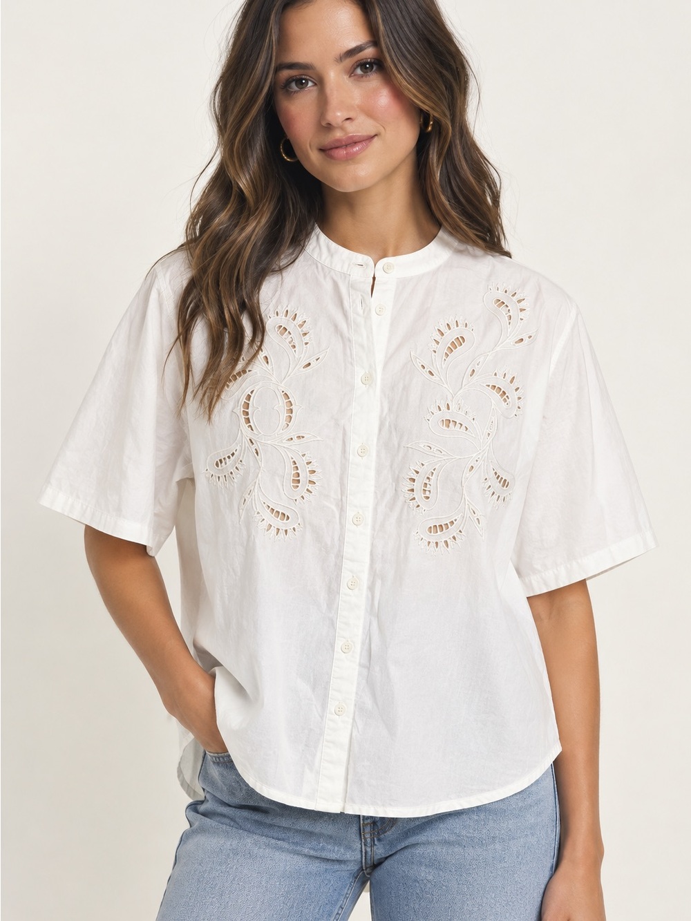 Ottod' Ame Embroidered floral Cotton Shirt Size Small NWT